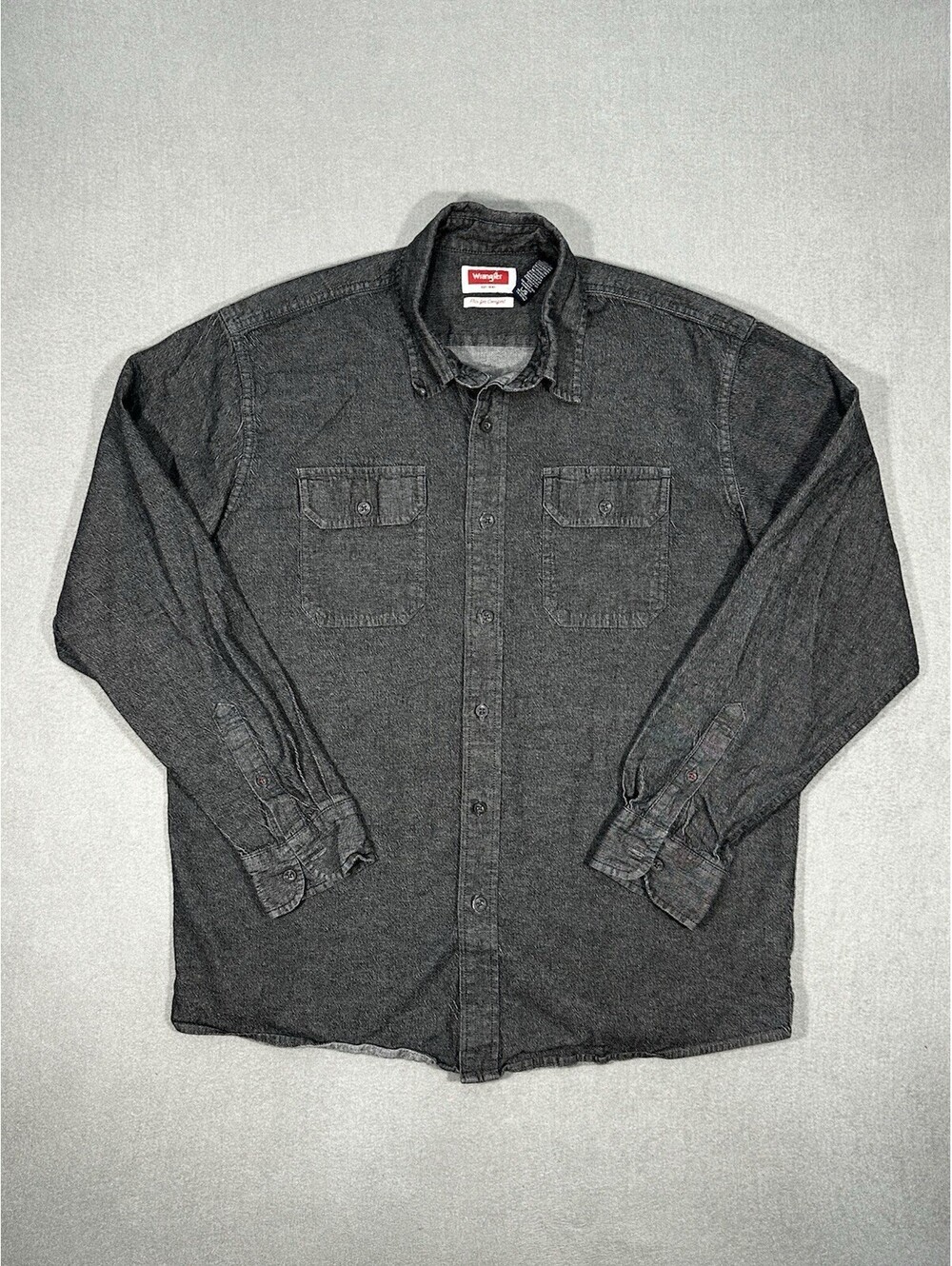 Wrangler Shirt Men Large Gray Button Up Long Sleeve Workwear Flex Cotton